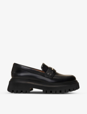Maje Leather Platform Loafers In Noir / Gris