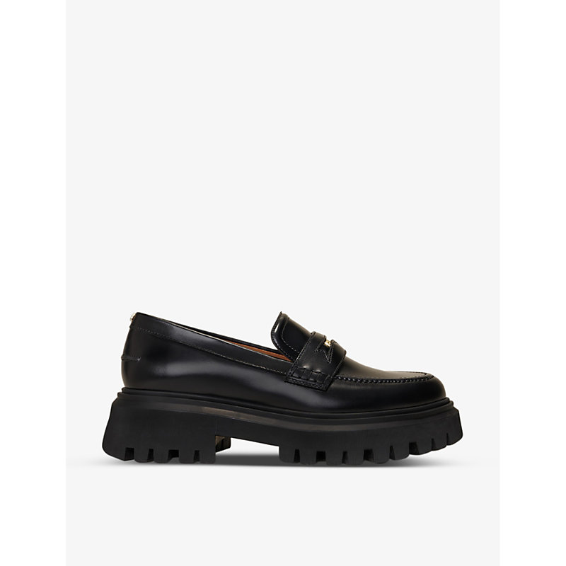 Maje Women's Noir / Gris Clover-embellished Platform Leather Loafers