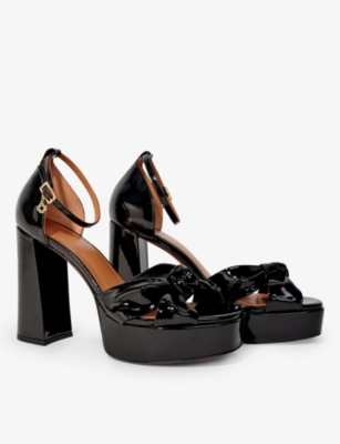 Shop Maje Women's Noir / Gris Charm-embellished Platform-heel Patent-leather Sandals