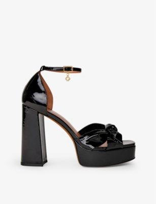 Shop Maje Women's Noir / Gris Charm-embellished Platform-heel Patent-leather Sandals