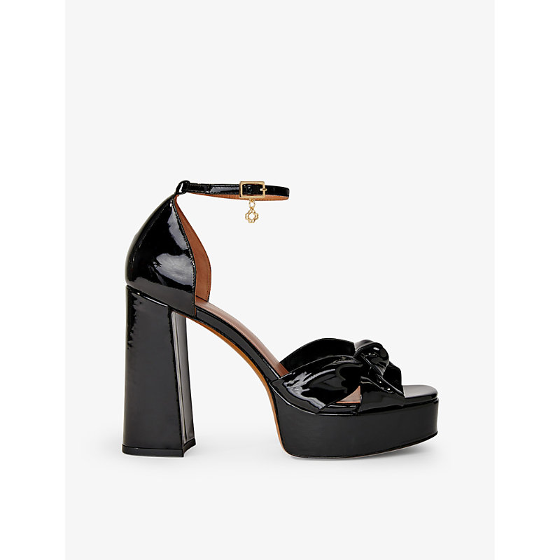 Shop Maje Womens Noir / Gris Charm-embellished Platform-heel Patent-leather Sandals