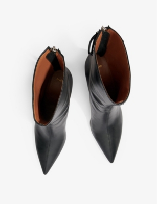Shop Maje Womens Noir / Gris Clover-embellished Kitten-heel Leather Ankle Boots