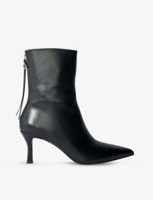 Shop Maje Women's Noir / Gris Clover-embellished Kitten-heel Leather Ankle Boots