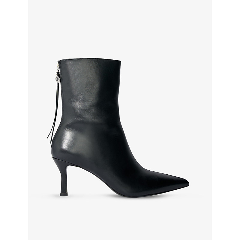 Shop Maje Women's Noir / Gris Clover-embellished Kitten-heel Leather Ankle Boots