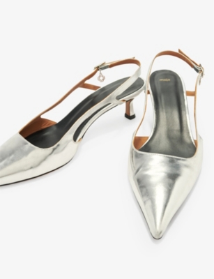Maje Silver Leather Strappy Heels In Noir / Gris