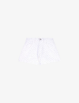 Shop Maje Women's Blanc Rhinestone-embellished Mid-rise Denim Shorts