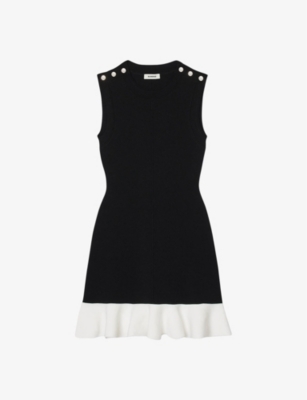 SANDRO: Button-embellished round-neck stretch-knit mini dress