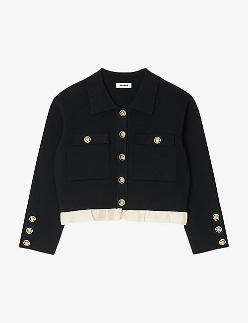 SANDRO: Ruffle-trim cropped knitted cardigan