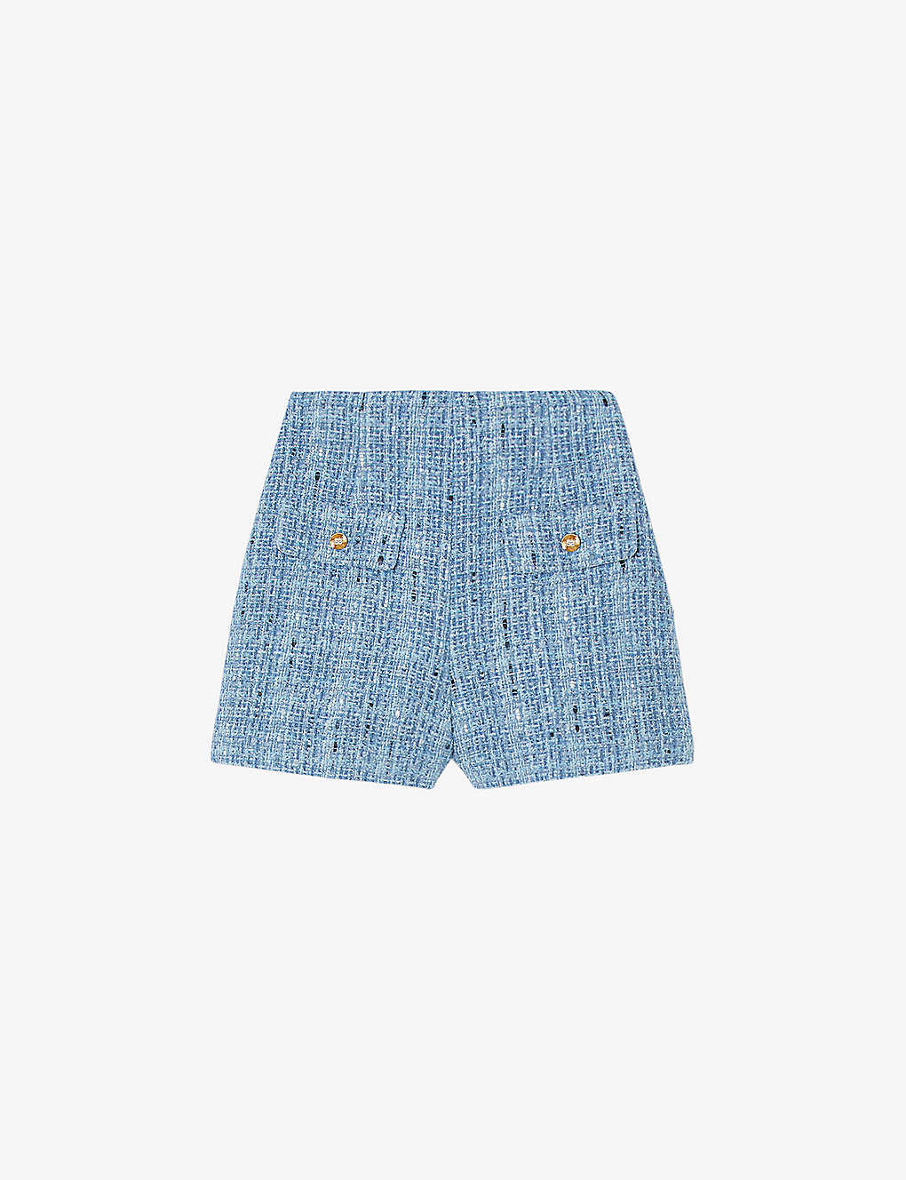 Shop Sandro Women's Bleus Button-embellished High-rise Tweed Shorts In Blue
