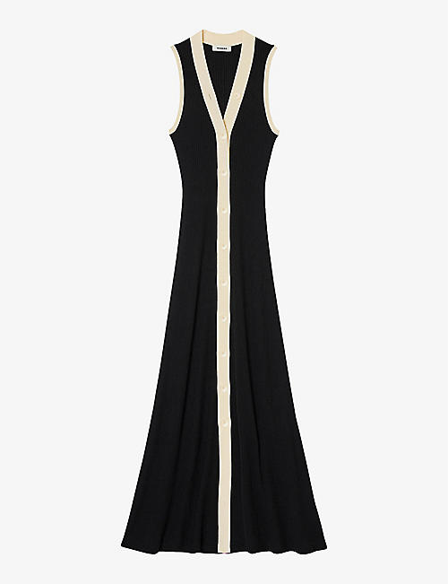 SANDRO: Contrast-trim knitted maxi dress