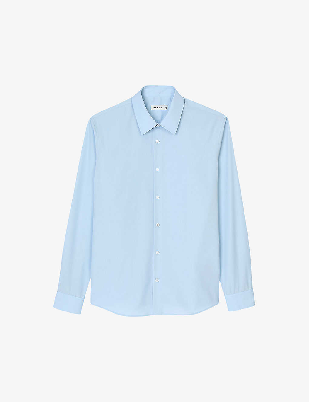 Shop Sandro Men's Bleus Long-sleeved Regular-fit Cotton Shirt