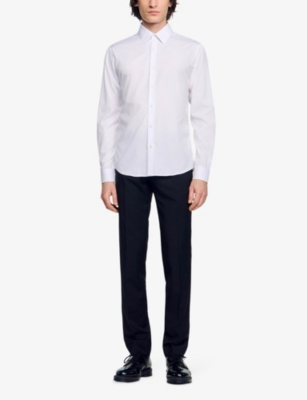 Shop Sandro Men's Naturels Long-sleeved Regular-fit Cotton Shirt