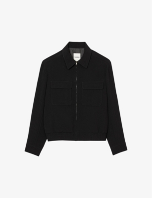 Shop Sandro Men's Noir / Gris Patch-pocket Woven Blouson Jacket