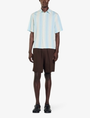 Shop Sandro Mens Bleus Stripe-print Relaxed-fit Woven Shirt