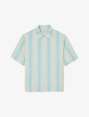 Sandro Mens Bleus Stripe-print Relaxed-fit Woven Shirt