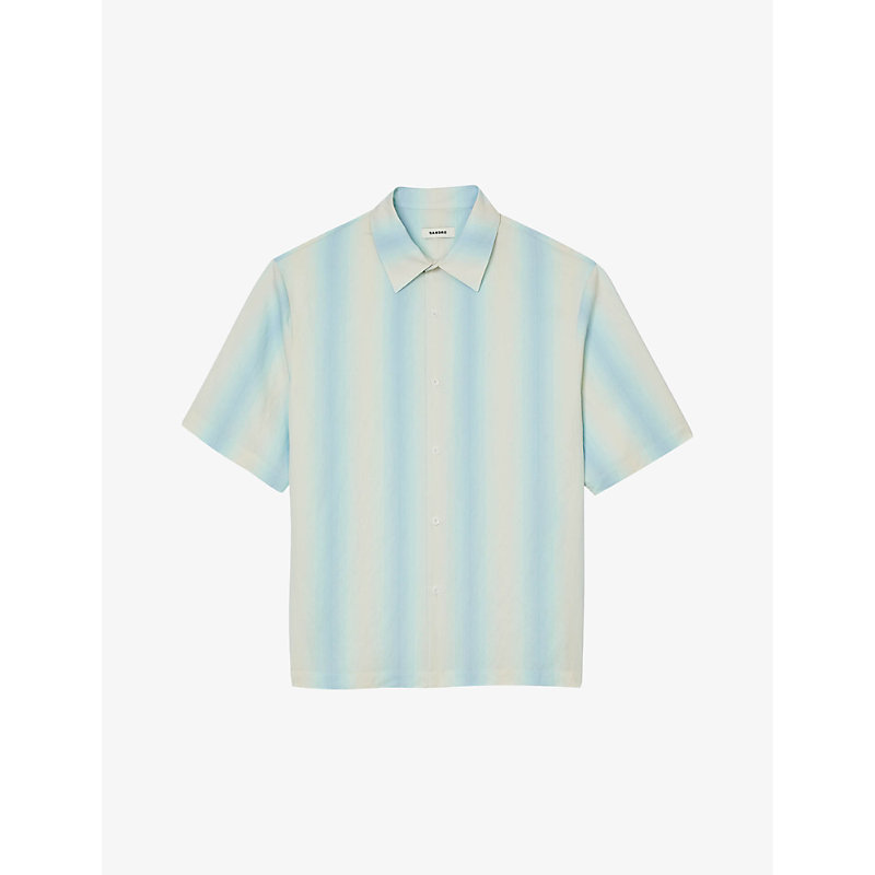 Sandro Mens Bleus Stripe-print Relaxed-fit Woven Shirt