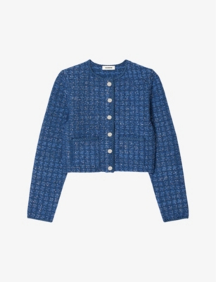 SANDRO: Sequin-embellished dropped stretch-woven cardigan