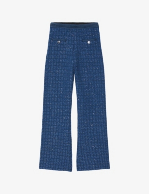 SANDRO: Sequin-embellished flared-leg mid-rise stretch-knit trousers