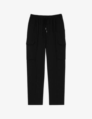SANDRO: Patch-pocket elasticated-waist stretch-wool cargo trousers