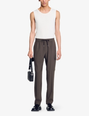 Sandro Mens  Patch-pocket Elasticated-waist Stretch-wool Cargo Trousers In Verts