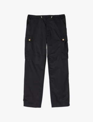 Shop Sandro Women's Noir / Gris Patch-pocket Elasticated-waist Cotton-blend Cargo Trousers