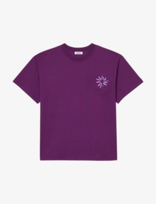SANDRO: Flower-embossed short-sleeve cotton T-shirt