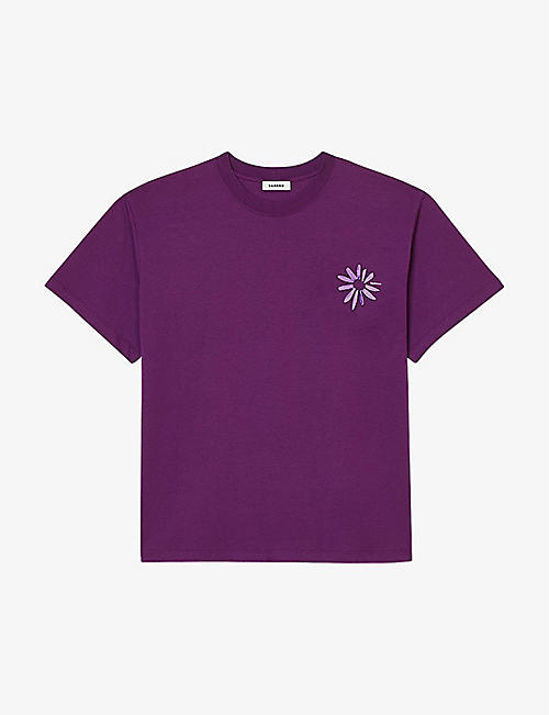 SANDRO: Flower-embossed short-sleeve cotton T-shirt