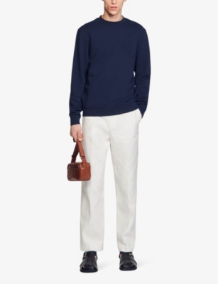 Shop Sandro Mens Bleus Flower-embossed Regular-fit Cotton Sweatshirt