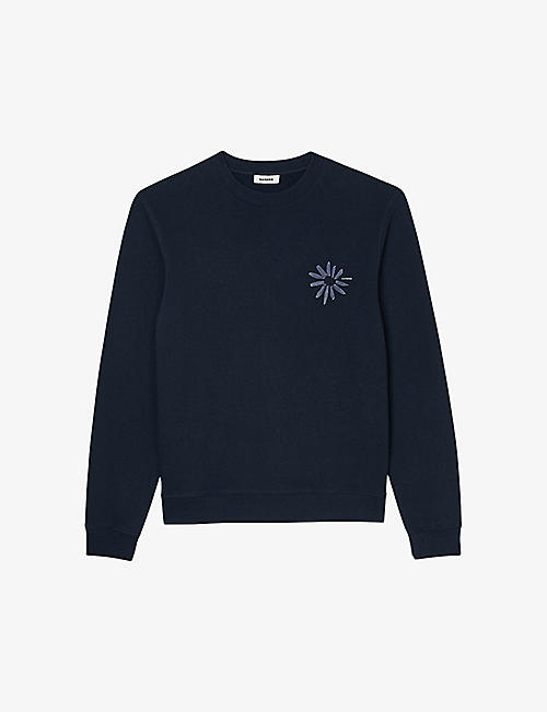 SANDRO: Flower-embossed regular-fit cotton sweatshirt