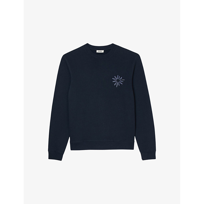 Shop Sandro Mens Bleus Flower-embossed Regular-fit Cotton Sweatshirt