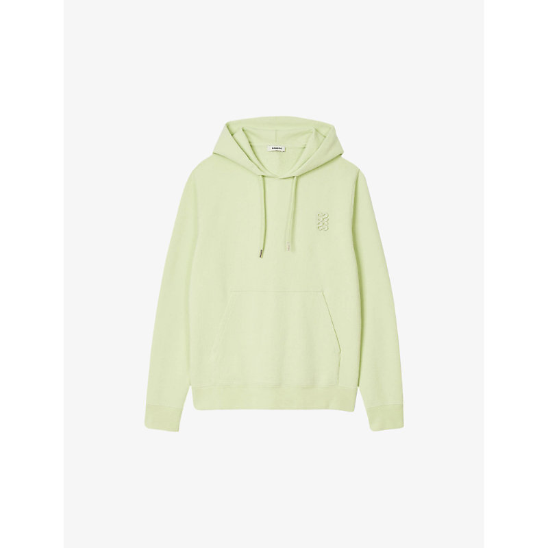 Shop Sandro Men's Verts Logo-embroidered Relaxed-fit Cotton Hoody