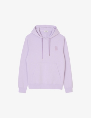 Sandro Mens Violets Logo-embroidered Relaxed-fit Cotton Hoody