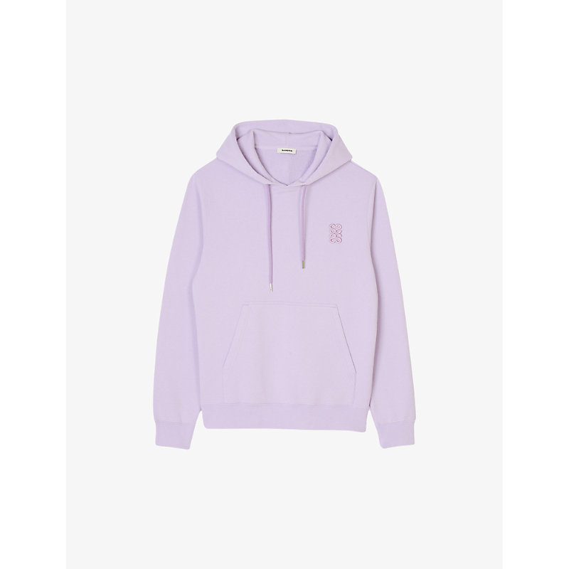 Sandro Mens Violets Logo-embroidered Relaxed-fit Cotton Hoody
