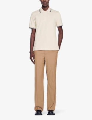 Shop Sandro Men's Naturels Contrast-trim Short-sleeve Cotton-pique Polo Shirt