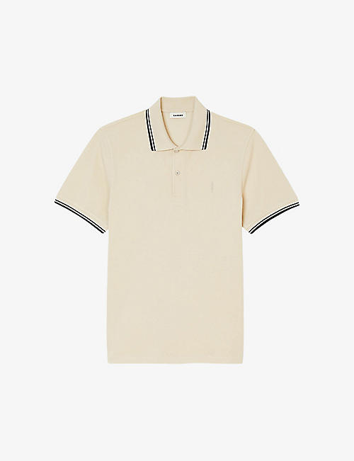 SANDRO: Contrast-trim short-sleeve cotton-pique polo shirt