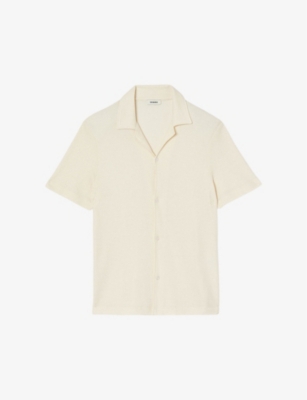 Shop Sandro Mens Naturels Shark-collar Short-sleeve Relaxed-fit Woven Shirt
