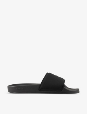 Shop Sandro Men's Noir / Gris Logo-embossed Rubber Pool Slides