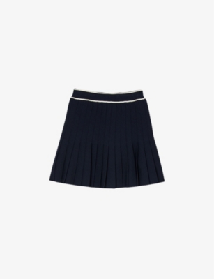 SANDRO: Contrast-stripe elasticated-waist pleated stretch-woven mini skirt