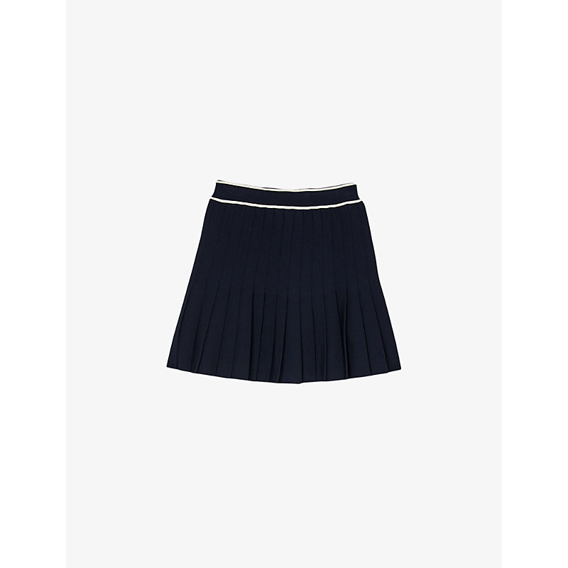 Shop Sandro Womens Bleus Contrast-stripe Elasticated-waist Pleated Stretch-woven Mini Skirt