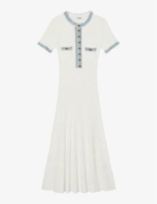 Sandro Womens Naturels Denim-trim Knitted Maxi Dress In Naturels