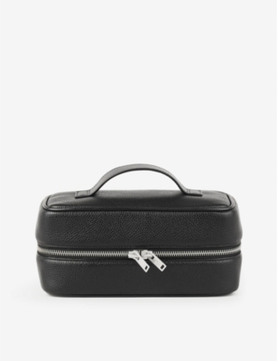 Sandro Mens Noir / Gris Top Handle Grained Faux-leather Wash Bag
