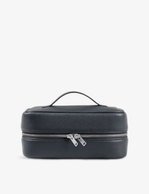Sandro Mens Steel Top Handle Grained Faux-leather Wash Bag In Gray