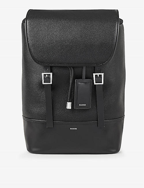 SANDRO: Logo-print buckled-fastened faux-leather backpack