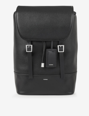 Sandro Men's Noir / Gris Logo-print Buckled-fastened Faux-leather Backpack