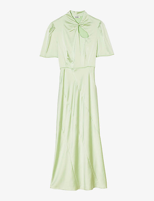 SANDRO: Teardrop-embellished puff-sleeve stretch-satin maxi dress