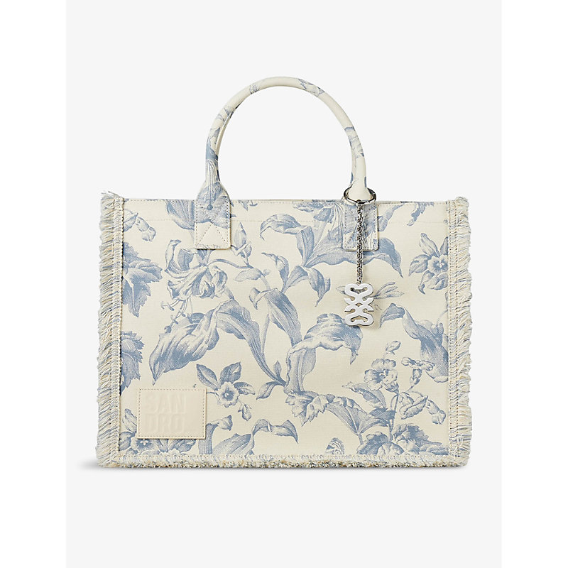 Sandro Womens Bleus Kasbah Toile De Jouy Floral-motif Cotton Tote