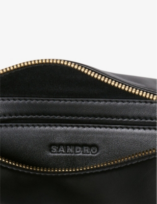 Shop Sandro Women's Noir / Gris Loog-embellished Leather Cross-body Bag