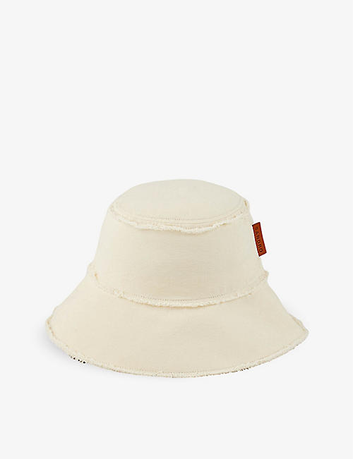 SANDRO: Logo-patch frayed-edge cotton bucket hat