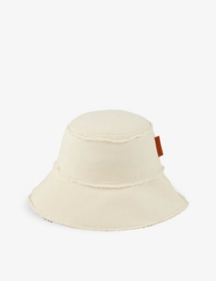 Sandro Mens Naturels Logo-patch Frayed-edge Cotton Bucket Hat