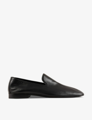 Sandro Mens Noir / Gris Leonardo Square-toe Leather Loafers